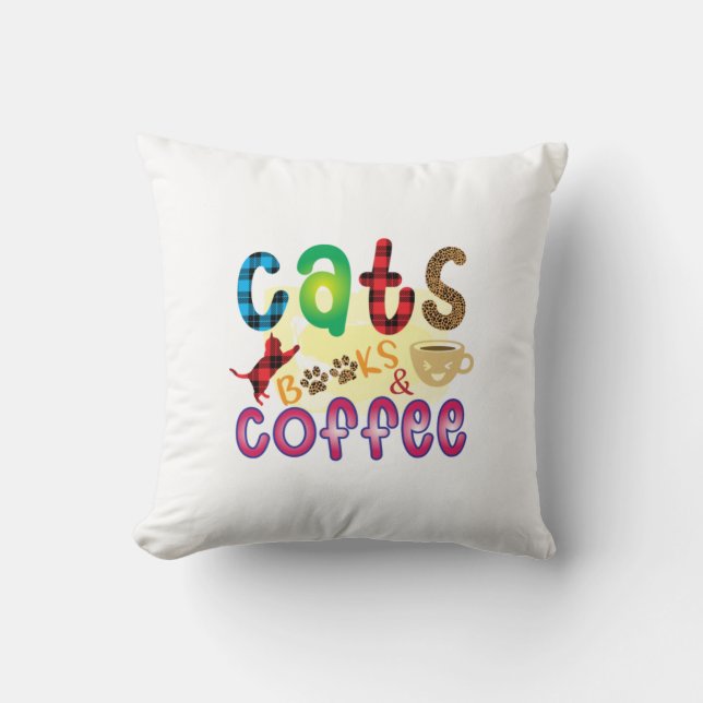 Cat Art Cats Books Coffee Cushion (Front)