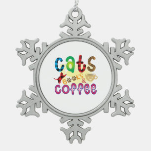 Cat Art Cats Books Coffee Snowflake Pewter Christmas Ornament
