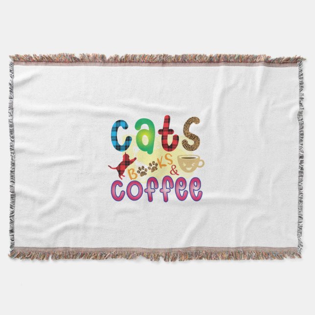 Cat Art Cats Books Coffee Throw Blanket (Front)