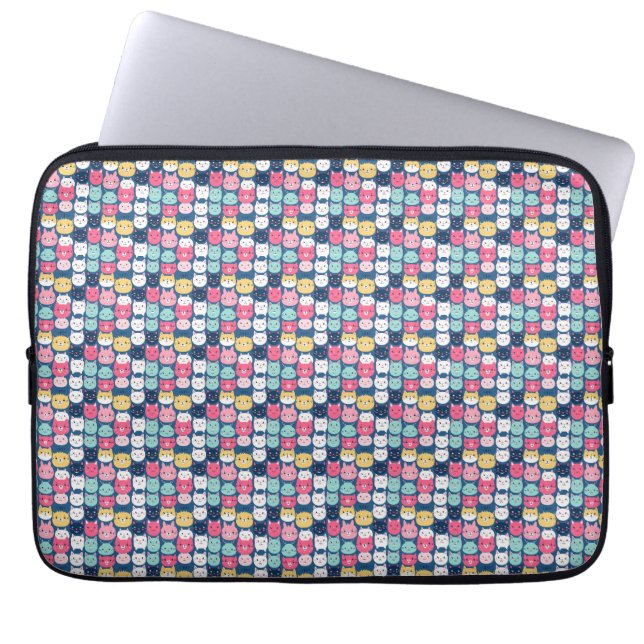 Cat Art | Cute Cat Faces Laptop Sleeve (Front)
