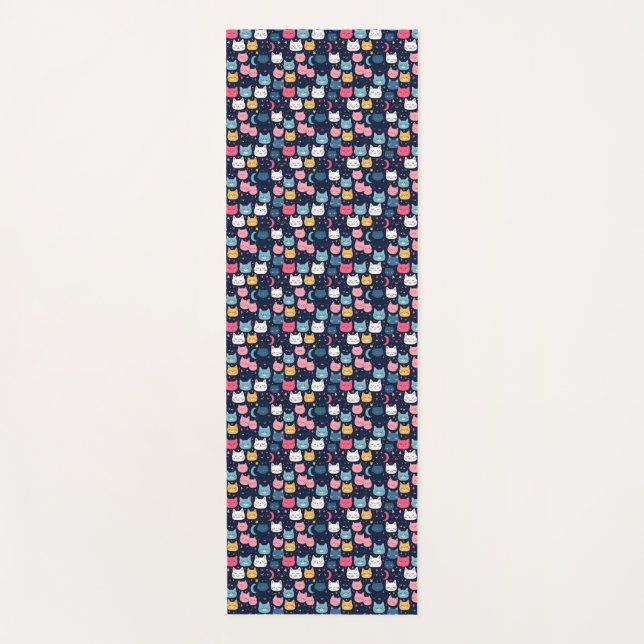 Cat Art | Cute Cat Faces Yoga Mat (Front)