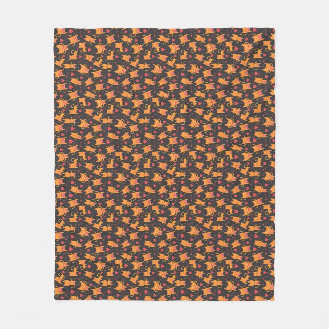 Cat Art | Cute Cat Pattern Childish Fleece Blanket (Front)