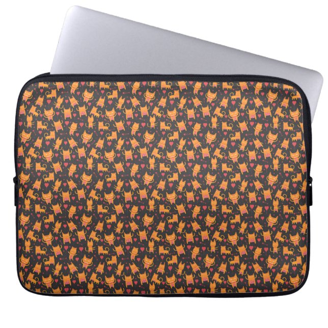 Cat Art | Cute Cat Pattern Childish Laptop Sleeve (Front)