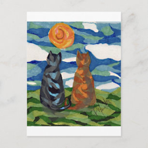 Cat Art Grey Orange cats Postcard