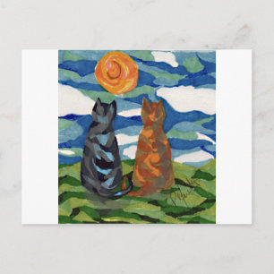 Cat Art  Grey Orange cats Postcard