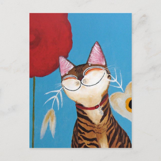 cat art - kenzo flower postcard (Front)
