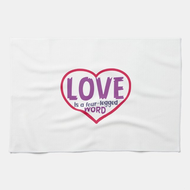 Cat Art Love Is A Four-Legged Word Tea Towel (Horizontal)