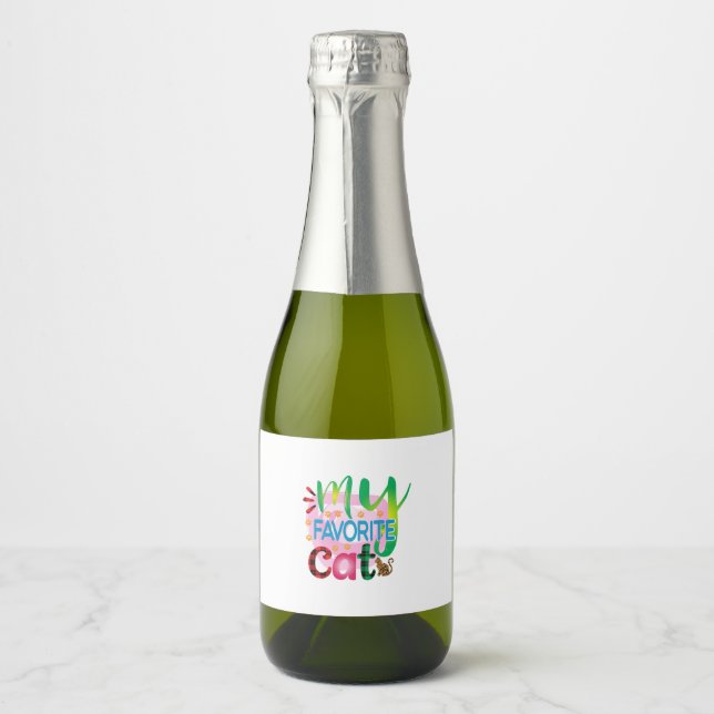 Cat Art My Favourite Cat Sparkling Wine Label (Front)