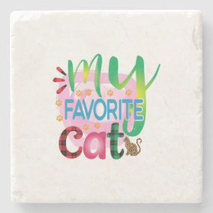 Cat Art My Favourite Cat Stone Coaster