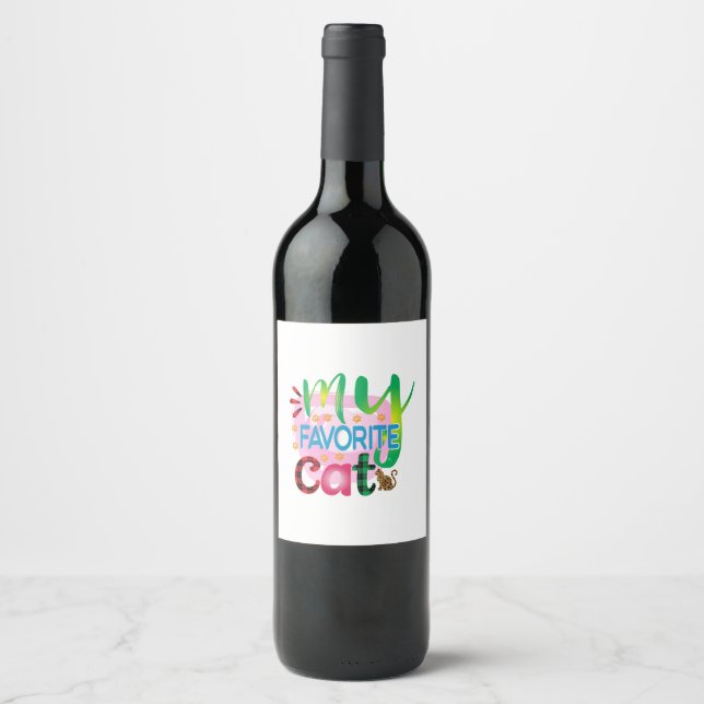 Cat Art My Favourite Cat Wine Label (Front)