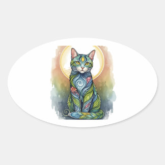 cat art  oval sticker