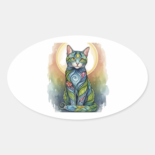 cat art  oval sticker (Front)