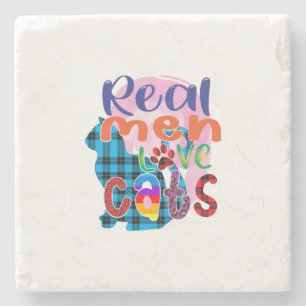 Cat Art Real Men Love Cats Stone Coaster