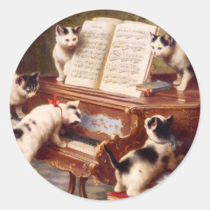Cat Art: Vintage Art Print: The Kitten's Recital Classic Round Sticker