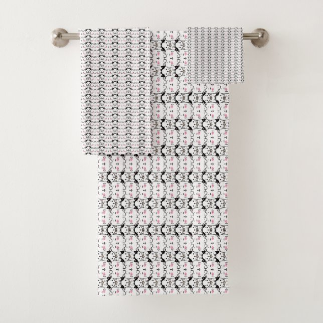 Cat Artwork | Cute Cat Pattern Seamless Background Bath Towel Set (Insitu)