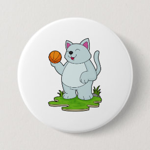 Cat as Basketball player with Basketball 7.5 Cm Round Badge