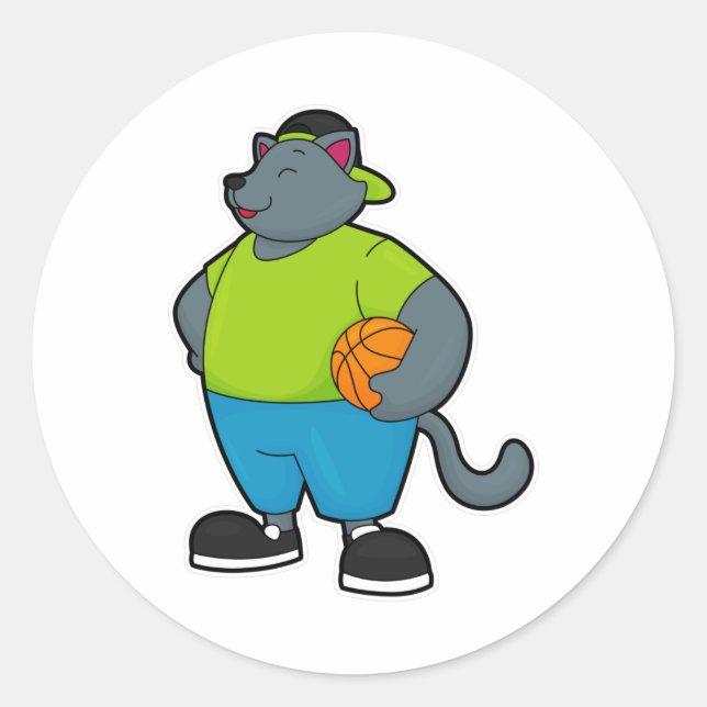 Cat as Basketball player with Basketball Classic Round Sticker (Front)