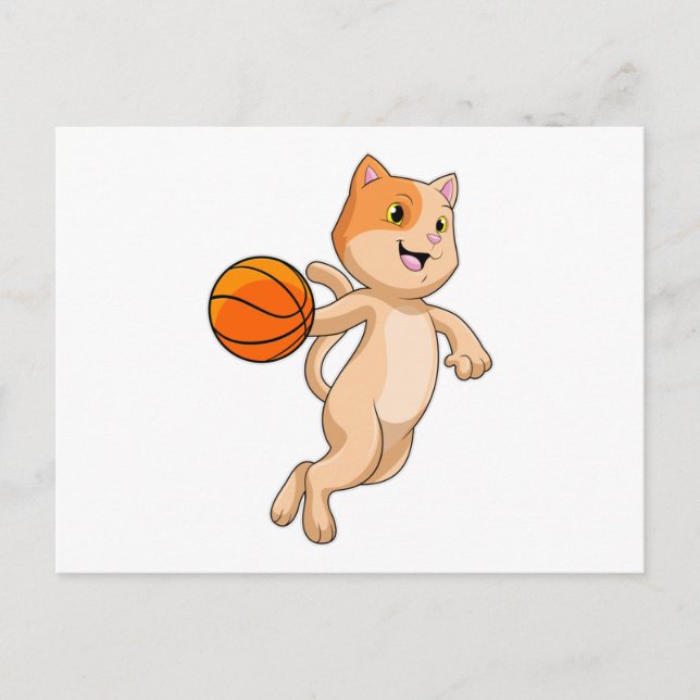 Cat as Basketball player with Basketball Postcard (Front)