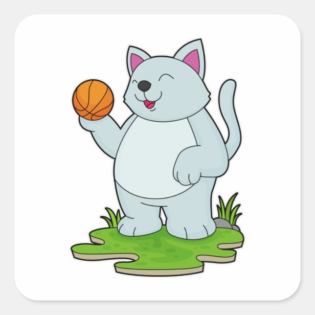 Cat as Basketball player with Basketball Square Sticker (Front)