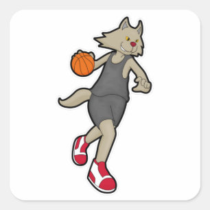 Cat as Basketball player with Basketball Square Sticker