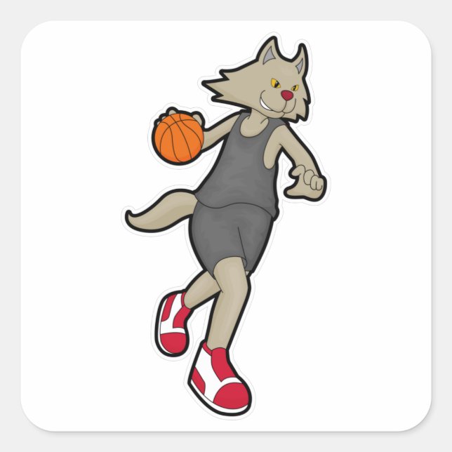 Cat as Basketball player with Basketball Square Sticker (Front)