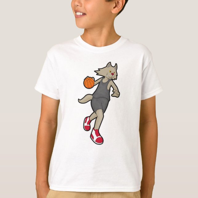 Cat as Basketball player with Basketball T-Shirt (Front)