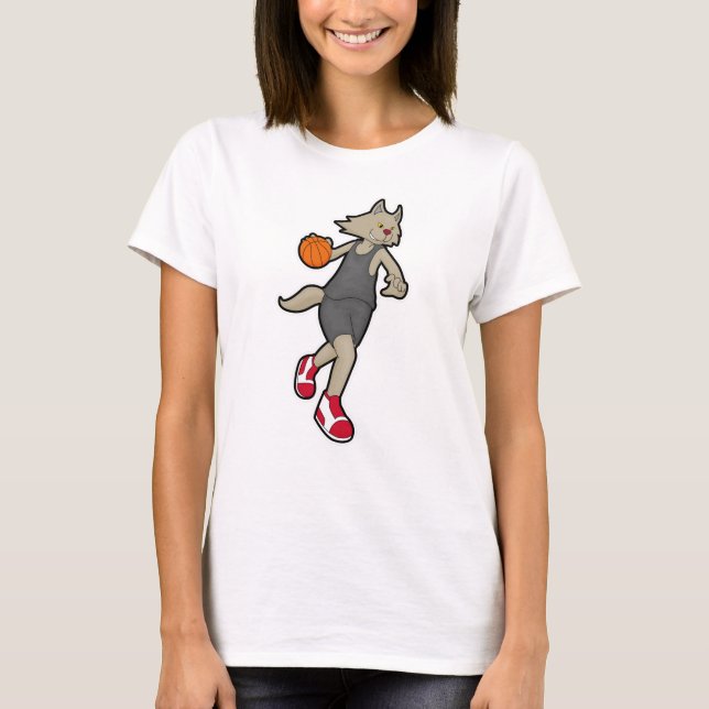 Cat as Basketball player with Basketball T-Shirt (Front)