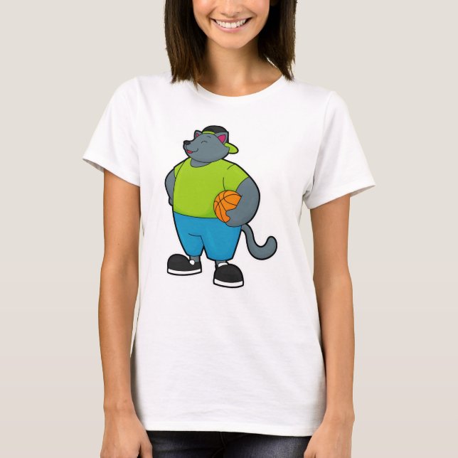 Cat as Basketball player with Basketball T-Shirt (Front)