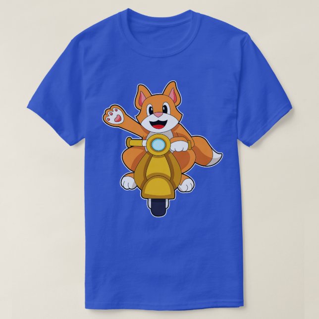 Cat as Biker with Scooter 2 T-Shirt (Design Front)