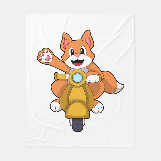 Cat as Biker with Scooter.PNG Fleece Blanket (Front)