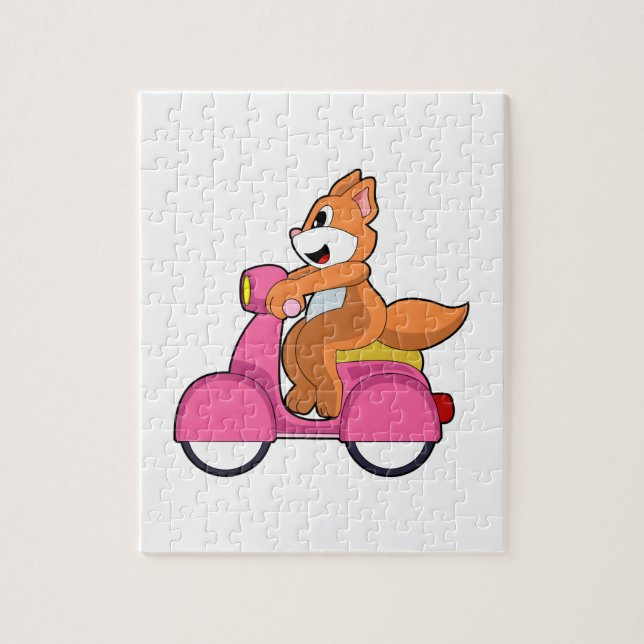 Cat as Biker with Scooter.PNG Jigsaw Puzzle (Vertical)