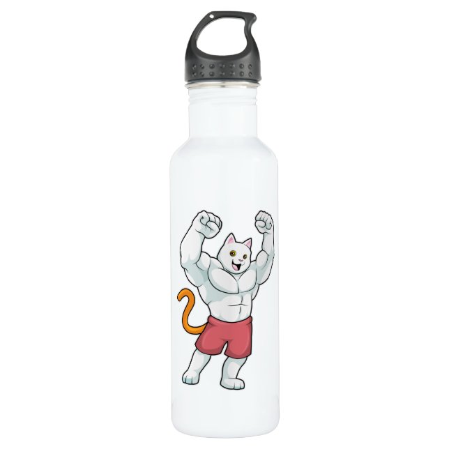 Cat as Bodybuilder with big Muscles 710 Ml Water Bottle (Front)