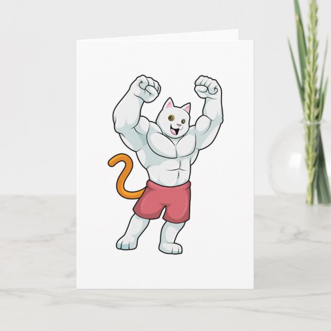 Cat as Bodybuilder with big Muscles Card (Front)