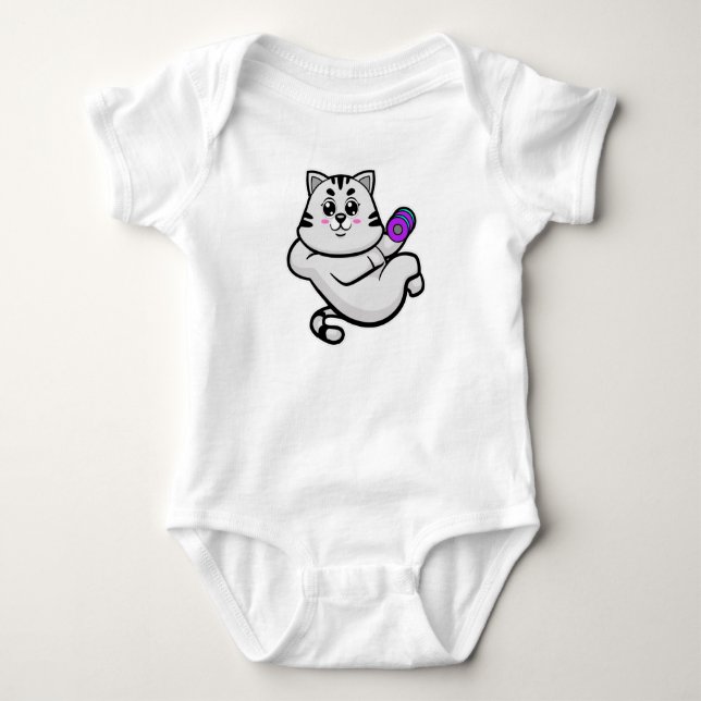 Cat as Bodybuilder with Dumbbell Baby Bodysuit (Front)