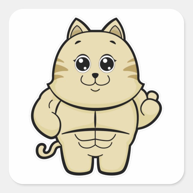 Cat as Bodybuilder with Six pack Square Sticker (Front)