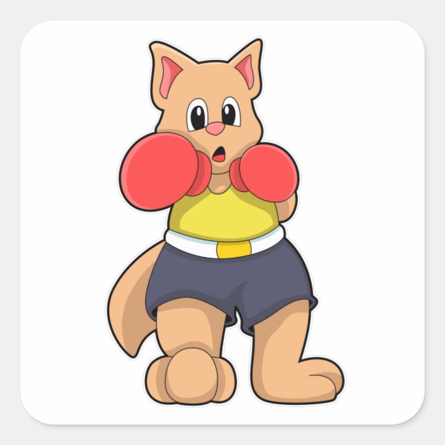 Cat as Boxer at Boxing Square Sticker (Front)
