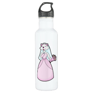 Cat as Bride with Bunch of Flowers 710 Ml Water Bottle