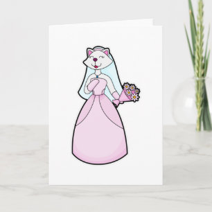 Cat as Bride with Bunch of Flowers Card