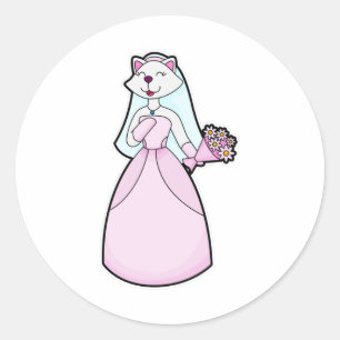 Cat as Bride with Bunch of Flowers Classic Round Sticker