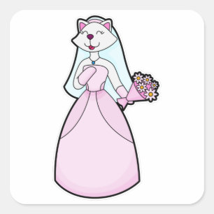 Cat as Bride with Bunch of Flowers Square Sticker