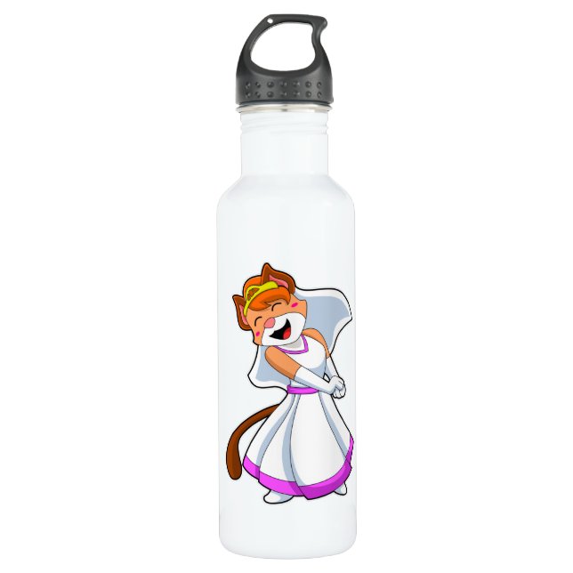 Cat as Bride with Wedding dress & Crown 710 Ml Water Bottle (Front)