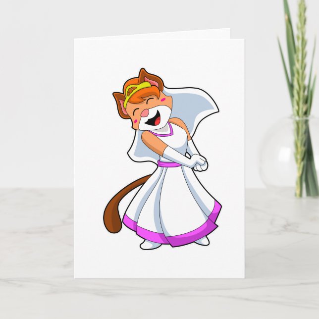 Cat as Bride with Wedding dress & Crown Card (Front)