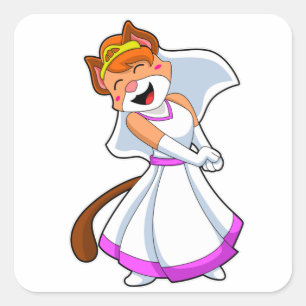 Cat as Bride with Wedding dress & Crown Square Sticker