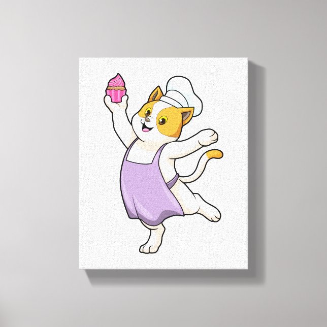 Cat as Cook with Cooking apron & Muffin Canvas Print (Front)