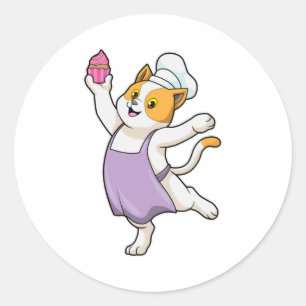 Cat as Cook with Cooking apron & Muffin Classic Round Sticker