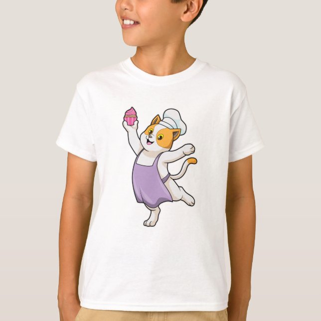 Cat as Cook with Cooking apron & Muffin T-Shirt (Front)