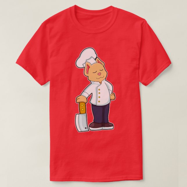 Cat as Cook with Cutting knife T-Shirt (Design Front)