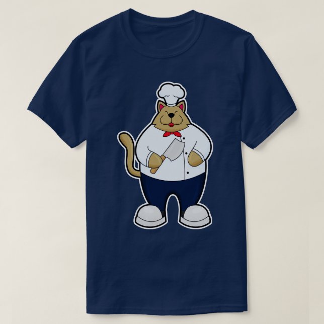 Cat as Cook with Kitchen knife T-Shirt (Design Front)