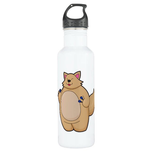 Cat as Dart player with Darts 710 Ml Water Bottle (Front)