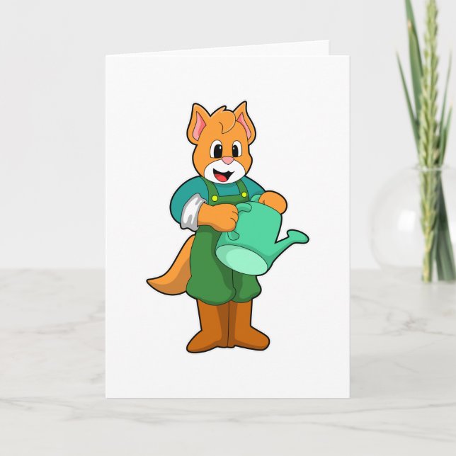 Cat as Farmer with Watering can Card (Front)